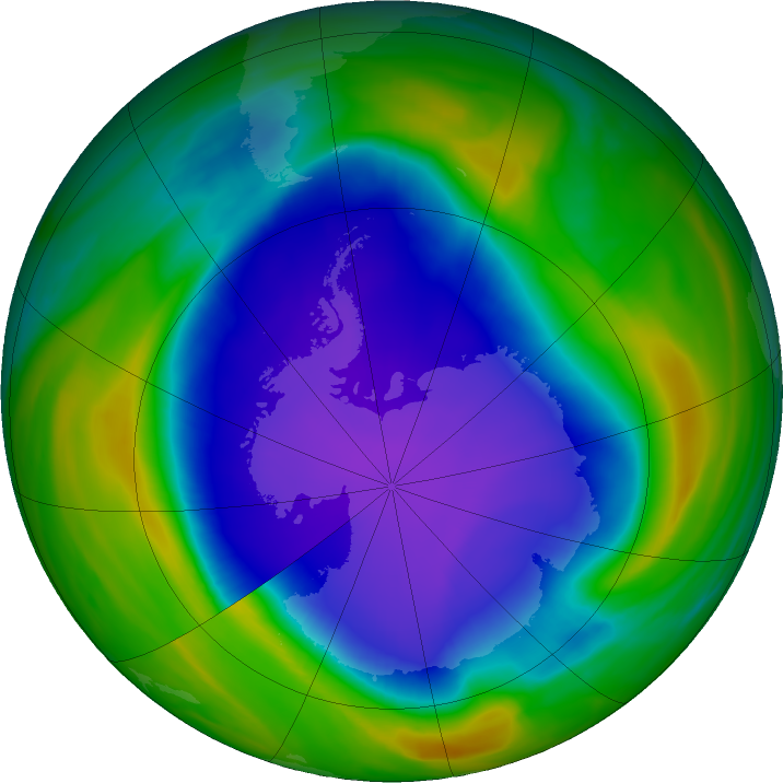 Antarctic ozone map for 25 October 2021